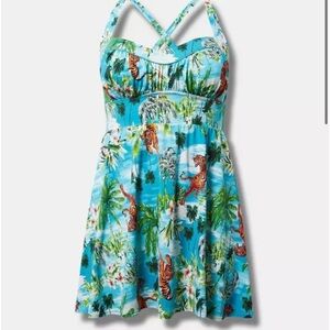 NWT TORRID Size 2 2X Tropical Tiger Print One Piece Swimsuit Swimdress